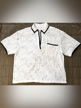 Sabo Ariana Top Crochet Lace White Black Sz Medium Boho Euro-Summer Festival